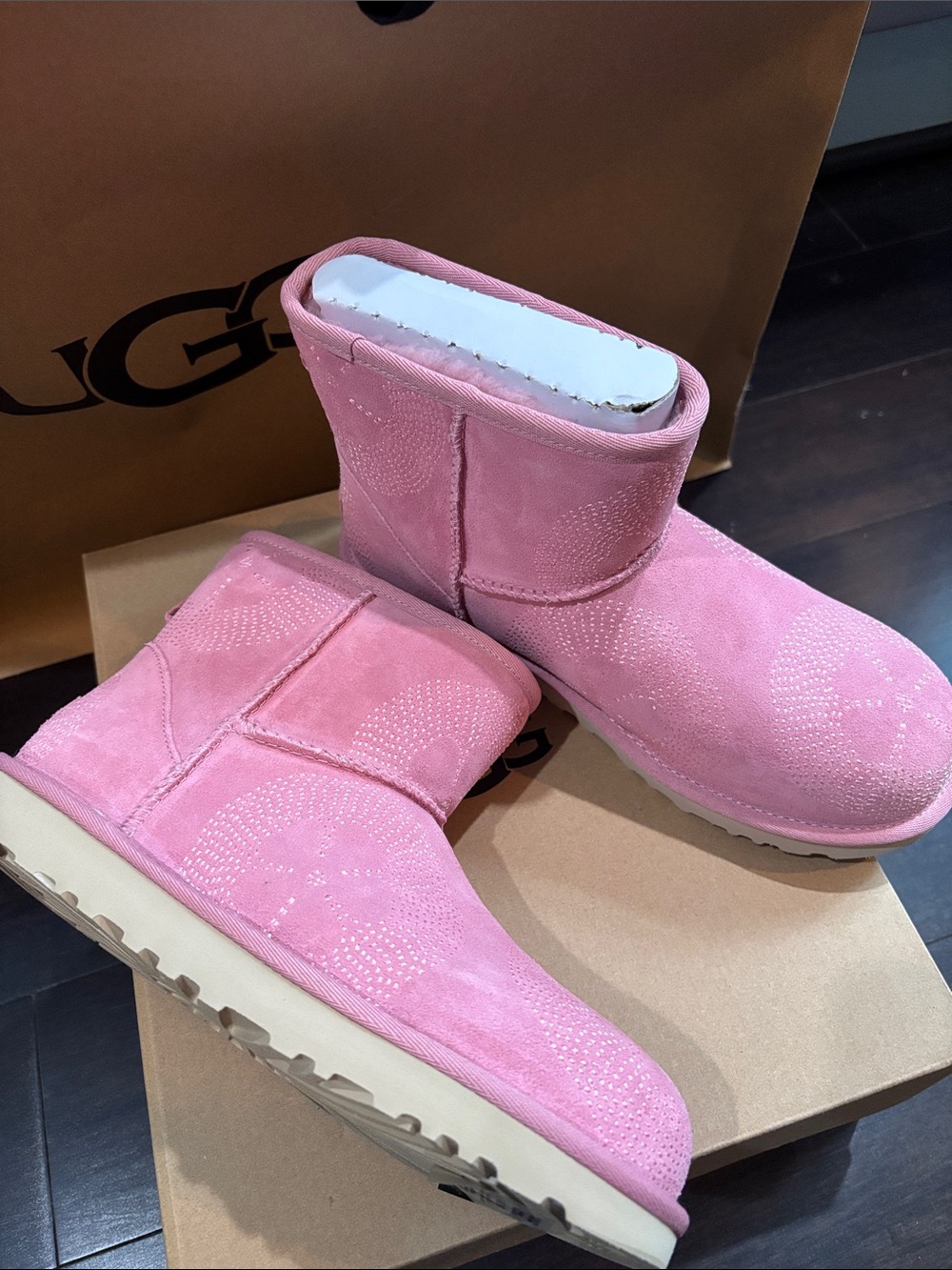 UGG CLASSIC MINI FLEUR BOOTS IN HORIZON PINK SZ 7,8 NEW IN BOX